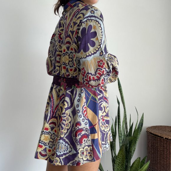 Johnny Was 100% silk floral print smock waist tunic top L - Picture 3 of 10